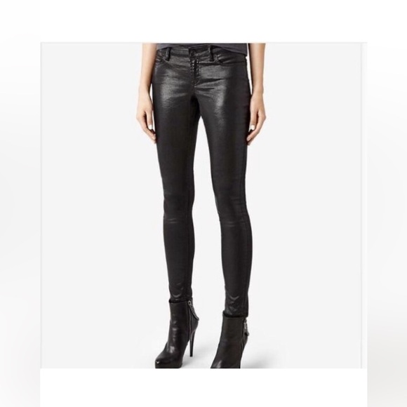 🇬🇧 ALL SAINTS “Brodie” Waxed Low Rise Cropped Skinny Jean Black - Picture 3 of 8